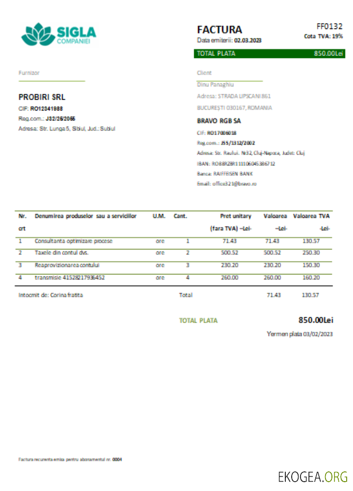 Sigla Companiei facture d'entreprise de services publics, SCR